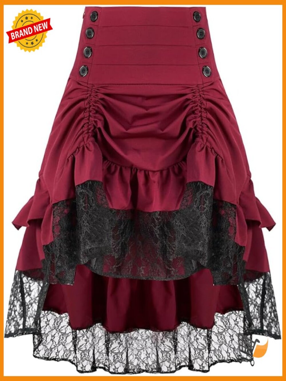Gothic Steampunk Skirt Renaissance High Low Asymmetrical Lace